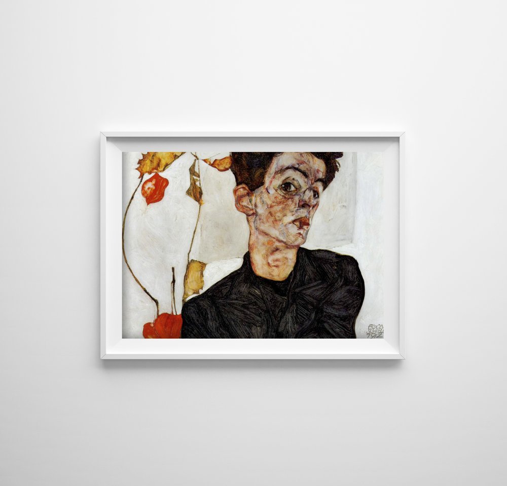 Self Portrait With Physalis Egon Schiele Print - Poster Horizontal