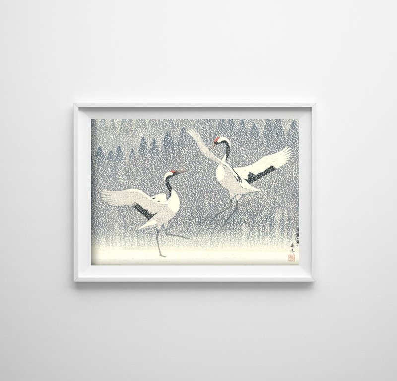 Wall art Dance of Eternal Love Red Crowned Cranes by Yoshida Toshi