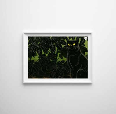 Poster Cat in Bush by Tomoo Inagaki