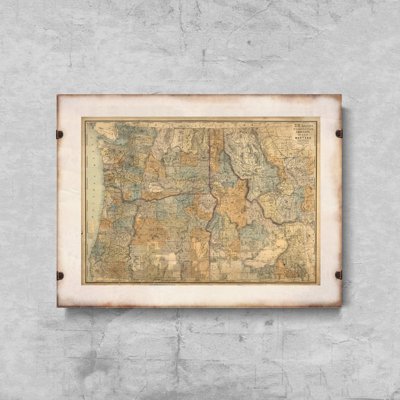 Wall art Sectional map of Washington Oregon Idaho Western Montana