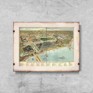 Vintage poster art Old Map of Birds Eye View Of the World Columbia Exposition