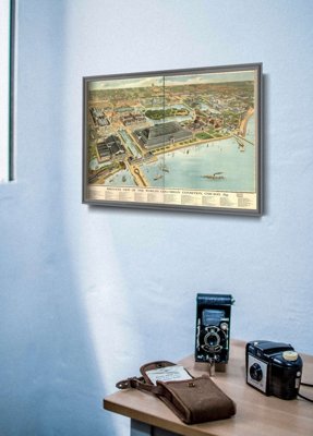 Vintage poster art Old Map of Birds Eye View Of the World Columbia Exposition