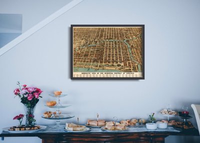 Poster Birdseye of Business District of Chicago Map