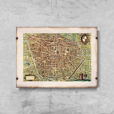 Poster Braun and Hogenberg Old Map and Gravure From Bologna Italy