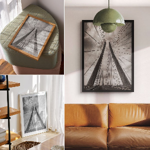 Modern wall art featuring a bridge motif