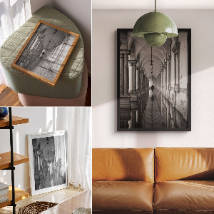 Wall art featuring architectural symmetry