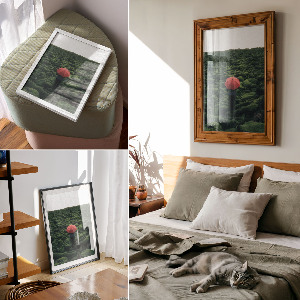 Decorative poster featuring a green landscape