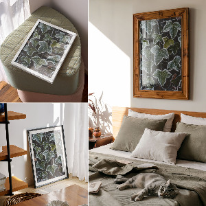 Wall art featuring frosty leaves