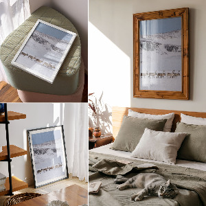 Decorative poster with a reindeer in the mountains