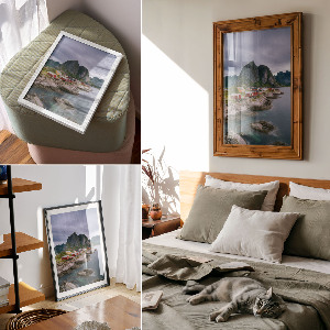 Decorative poster featuring a mountain landscape