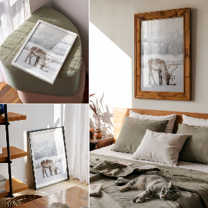 Wall print with a winter reindeer motif