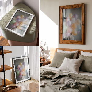 Art print showing a balloon bouquet