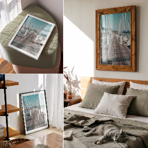 Decorative poster featuring white boats