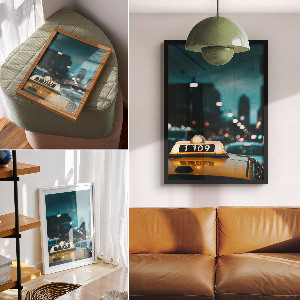 Wall print Taxi at night