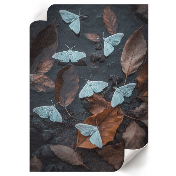 Art print showing white moths