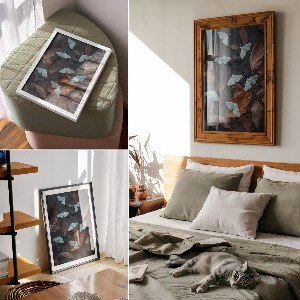 Art print showing white moths