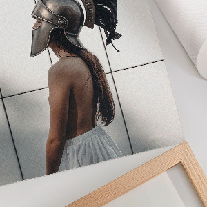 Wall print depicting a gladiator helmet