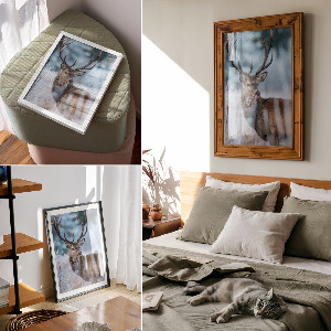 Art print showing a deer in winter