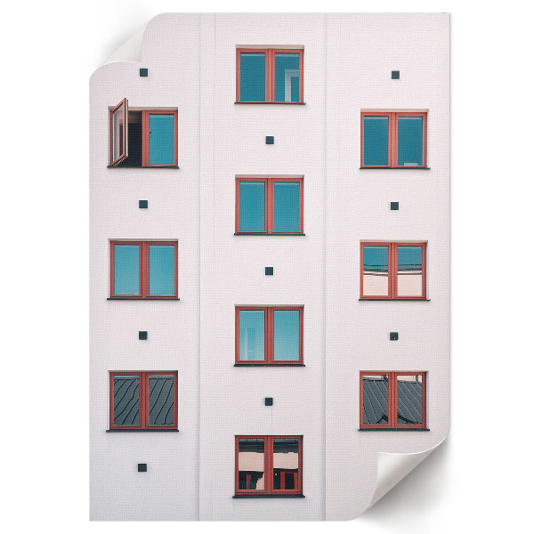 Wall print featuring a window grid design