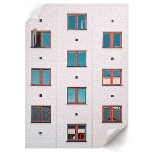 Wall print featuring a window grid design