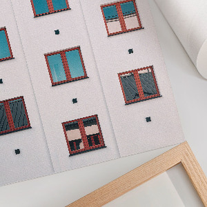 Wall print featuring a window grid design