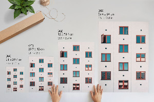 Wall print featuring a window grid design