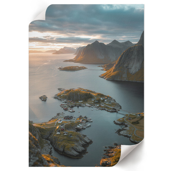 Decorative poster featuring a mountain panorama