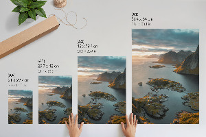 Decorative poster featuring a mountain panorama