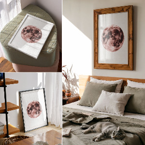 Wall art featuring a moon and space scene