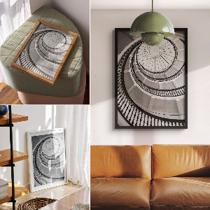 Poster showing a spiral staircase