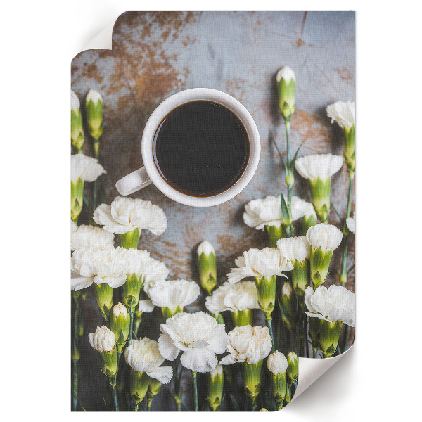Wall art featuring coffee and flowers