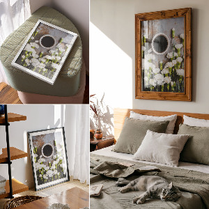 Wall art featuring coffee and flowers