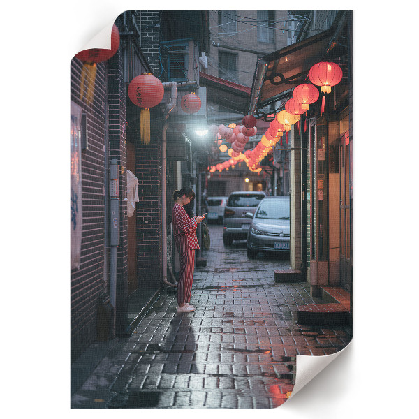 Decorative poster depicting an Asian street scene
