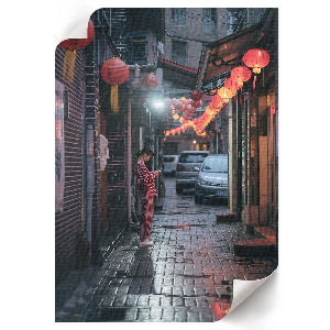 Decorative poster depicting an Asian street scene