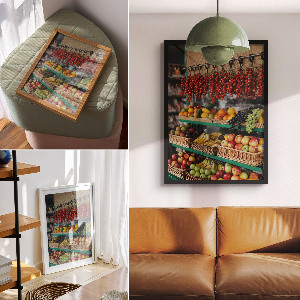 Poster featuring a fruit market scene