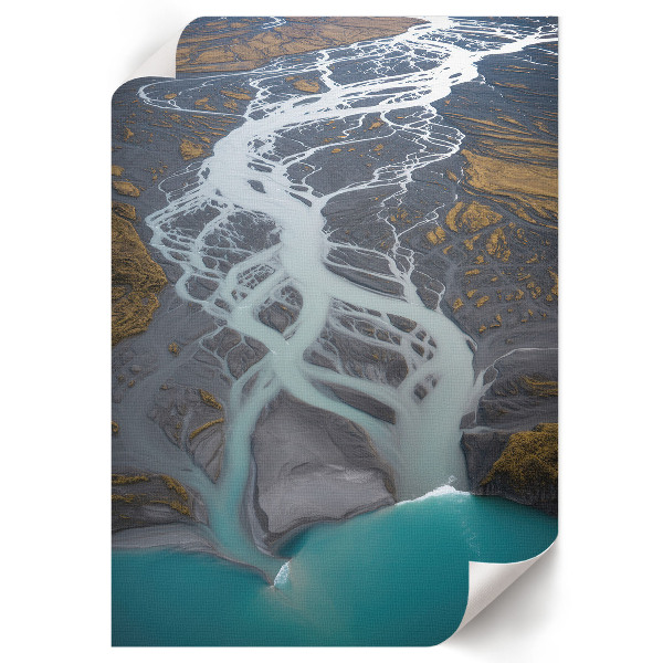 Wall art showing a bird's-eye view of the river