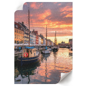 Decorative poster depicting a colorful waterfront scene