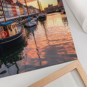 Decorative poster depicting a colorful waterfront scene