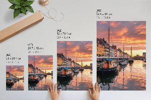 Decorative poster depicting a colorful waterfront scene