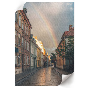Wall art featuring a colorful street scene