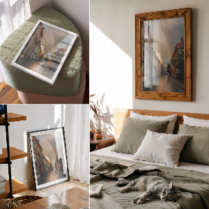 Wall art featuring a colorful street scene