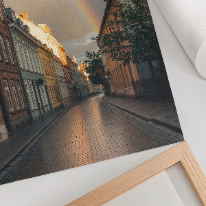 Wall art featuring a colorful street scene