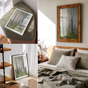 Wall print featuring a birch forest