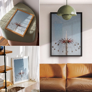 Poster with carousel and sky illustration