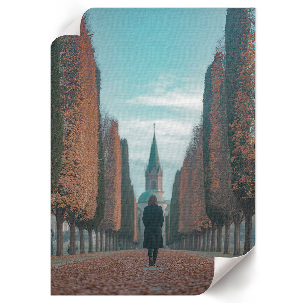 Wall print depicting an autumn alley