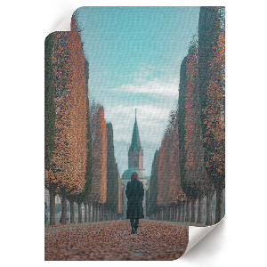 Wall print depicting an autumn alley