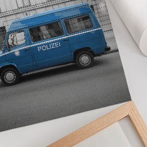 Decorative poster featuring a police car