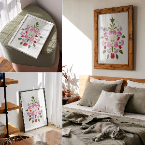Wall print with a floral symmetry motif