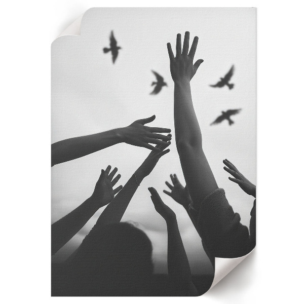 Decorative poster depicting hands and birds