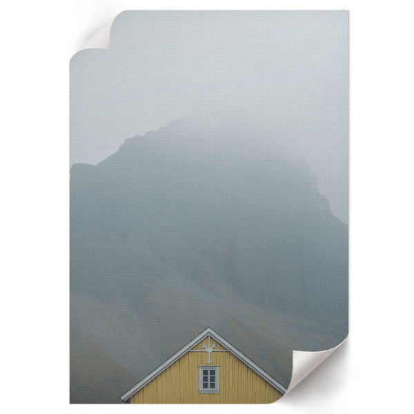 Decorative poster featuring a foggy landscape